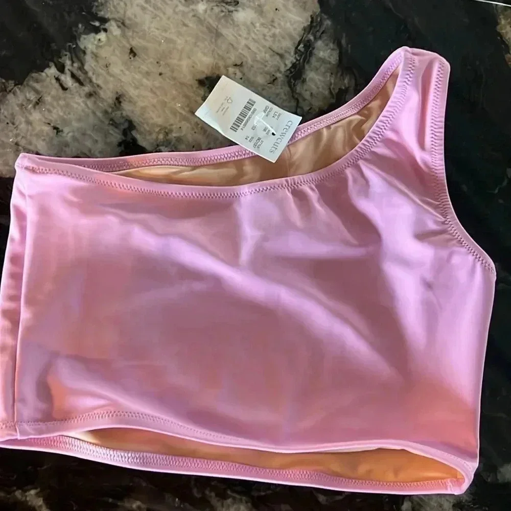 Crewcuts Girls Orchid Pink One Shoulder Bikini Swim Top 14 Barbiecore Resort NWT